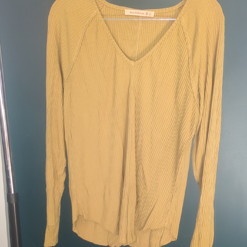 XCVI Wearables V Neck Yellow Ribbed Top